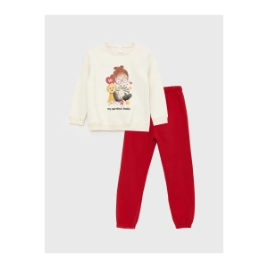 LCW baby Bisiklet Yaka Baskılı Kız Bebek Sweatshirt ve Pantolon