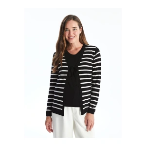 V Yaka Çizgili Uzun Kollu Hamile Triko Hırka ve Süveter Takım