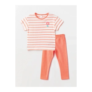 Bisiklet Yaka Kısa Kollu Çizgili Kız Bebek Tişört ve Tayt 2li Takım