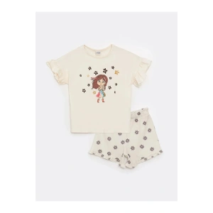 Lcw Kids Bisiklet Yaka Baskılı Kısa Kollu Kız Çocuk Tişört Ve Şort