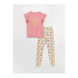 Bisiklet Yaka Baskılı Kısa Kollu Kız Çocuk Ve Tayt