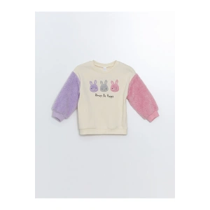 Lcw Kids Ekru Bisiklet Yaka Kalın Baskılı Kız Bebek Sweatshirt