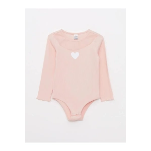 LCW baby Pembe Bisiklet Yaka Uzun Kollu Kız Bebek Çıtçıtlı Body