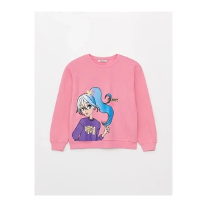 LCW Kids Bisiklet Yaka Baskılı Uzun Kollu Kız Çocuk Sweatshirt