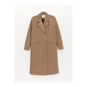 LCWAIKIKI Classic Kadın Kruvaze Yaka Düz Kaşe Kaban