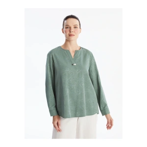 V Yaka Çiçekli Uzun Kollu Kadın Bluz