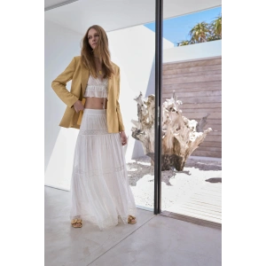 Astarlı Viskon Kumaş Karışımlı Dantel Detaylı Katmanlı Uzun Etek