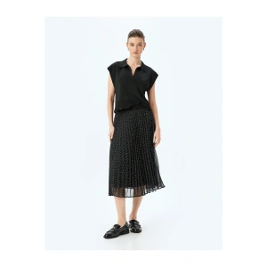 Astarlı Yüksek Bel Puantiyeli Midi Boy Pileli Şifon Etek