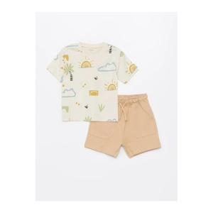 baby Bisiklet Yaka Baskılı Erkek Bebek Tişört ve Şort 2li Takım