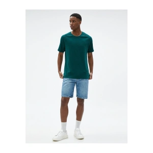 Basic Tişört Bisiklet Yaka Dokulu Reglan Kol Dar Kesim