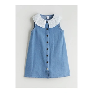 Bebe Yaka Kız Çocuk Jean Elbise
