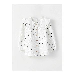 Bebe Yaka Uzun Kollu Desenli Pamuklu Kız Bebek Gömlek