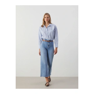 Beli Kemerli Wideleg Kadın Jean Pantolon