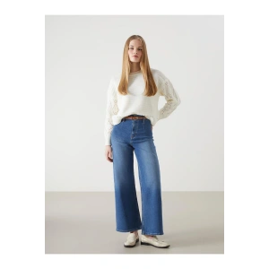 Beli Kemerli Wideleg Kadın Jean Pantolon (S5)