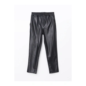 Beli Lastikli Havuç Kesim Deri Görünümlü Kadın Pantolon