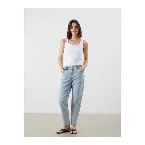 Beli Lastikli Slim Mom Kadın Jean Pantolon