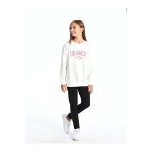 Beyaz Bisiklet Yaka Kız Çocuk Sweatshirt