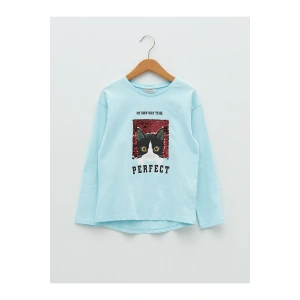 Bisiklet Yaka Baskılı Çift Yönlü Payetli Uzun Kollu Kız Çocuk Tişört