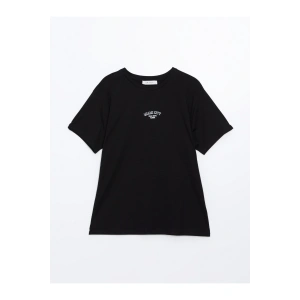 Bisiklet Yaka Baskılı Kadın Tişört