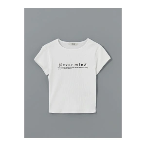 Bisiklet Yaka Baskili Kadin Tisort - S5GP10Z8