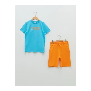 Bisiklet Yaka Baskılı Kısa Kollu Erkek Çocuk Tişört Ve Şort