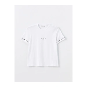 Bisiklet Yaka Baskılı Kısa Kollu Kadın Tişört