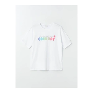 Bisiklet Yaka Baskılı Kısa Kollu Kız Çocuk Tişört