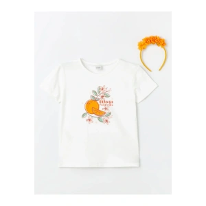 Bisiklet Yaka Baskılı Kısa Kollu Kız Çocuk Tişört ve Taç Portakal Çiçeği Festivali Karnaval S4JQ74Z4