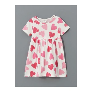 Bisiklet Yaka Baskılı Kız Çocuk Penye Elbise (S5)