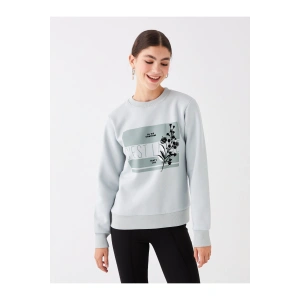 Bisiklet Yaka Baskılı Uzun Kollu Kadın Sweatshirt