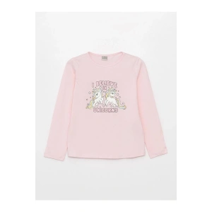 Bisiklet Yaka Baskılı Uzun Kollu Kız Çocuk Tişört (W3)