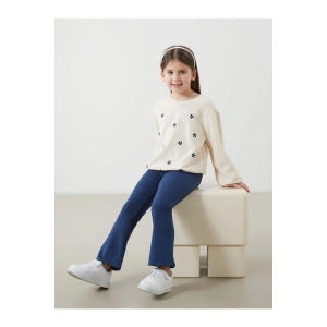 Bisiklet Yaka Çiçekli Kız Çocuk Sweatshirt ve Tayt Pantolon 2li