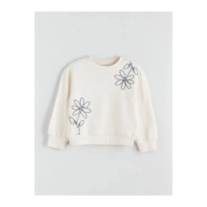 Bisiklet Yaka Çiçekli Kız Çocuk Sweatshirt (W5)