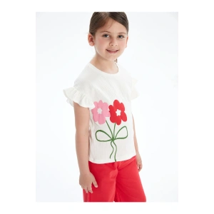 Bisiklet Yaka Çiçekli Kız Çocuk Tişört