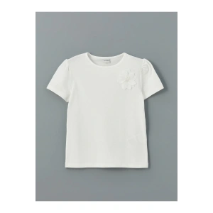 Bisiklet Yaka Çiçekli Kız Çocuk Tişört