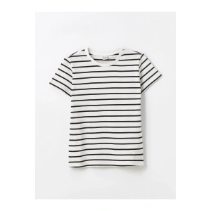 Bisiklet Yaka Çizgili Kısa Kollu Kız Çocuk Tişört