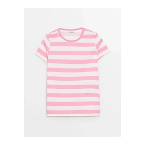 Bisiklet Yaka Çizgili Kısa Kollu Kız Çocuk Tişört