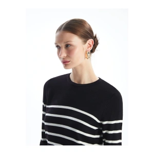 Bisiklet Yaka Cizgili Uzun Kollu Kadin Triko Kazak - W4bq74z8