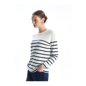 Bisiklet Yaka Cizgili Uzun Kollu Kadin Triko Kazak - W4bq74z8