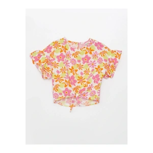 Bisiklet Yaka Desenli Kısa Kollu Kız Çocuk Bluz