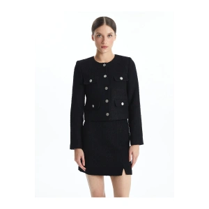 Bisiklet Yaka Ekose Kadın Tüvit Ceket