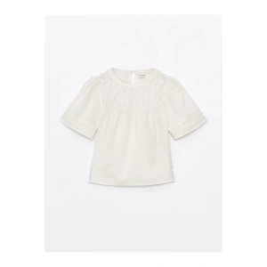 Bisiklet Yaka Fisto Detaylı Kısa Kollu Kız Çocuk Bluz