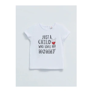 Bisiklet Yaka Kısa Kol Baskılı Pamuklu Kız Bebek Tişört