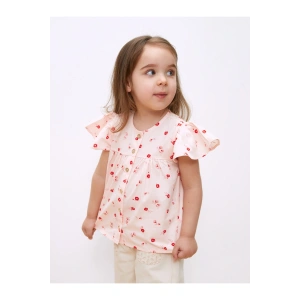 Bisiklet Yaka Kısa Kollu Baskılı Kız Bebek Gömlek