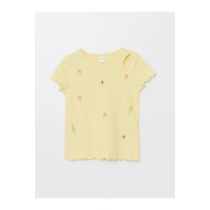 Bisiklet Yaka Kısa Kollu Baskılı Kız Bebek Tişört