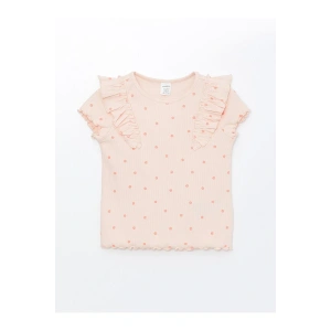 Bisiklet Yaka Kısa Kollu Çiçek Desenli Kız Bebek Tişört (S4)