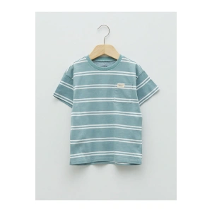 Bisiklet Yaka Kısa Kollu Çizgili Pamuklu Erkek Bebek Tişört