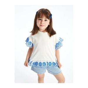 Bisiklet Yaka Kısa Kollu Kız Bebek Tişört