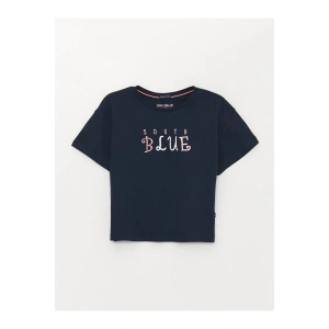 Bisiklet Yaka Nakışlı Kısa Kollu Kız Çocuk Tişört