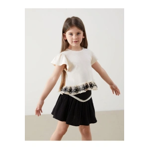 Bisiklet Yaka Nakışlı Kız Bebek Tişört (S5)